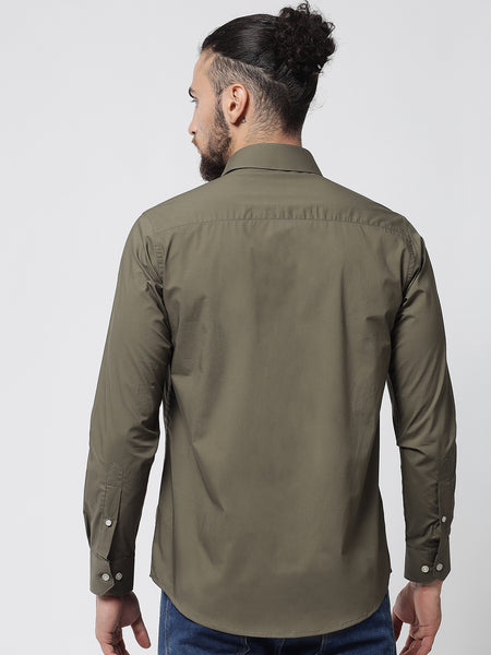 Olive Green Colour Cotton Shirt For Men 1