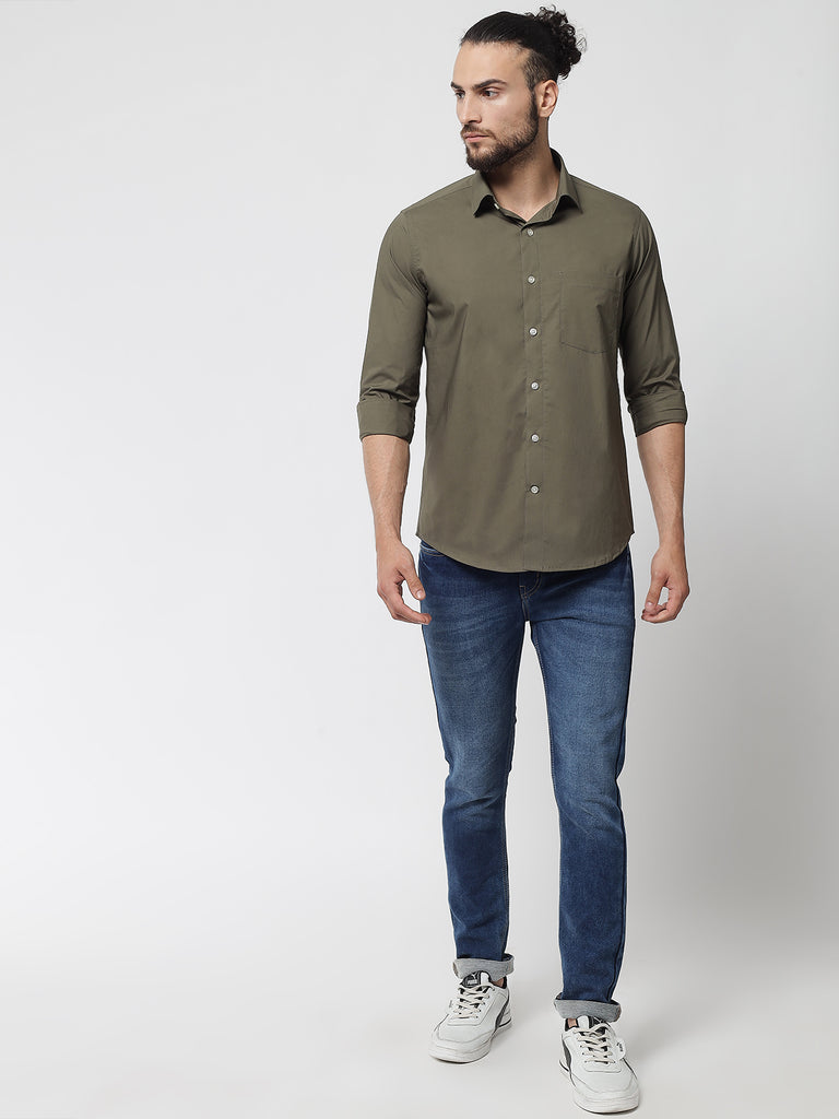 Olive Green Colour Cotton Shirt For Men – Prime Porter