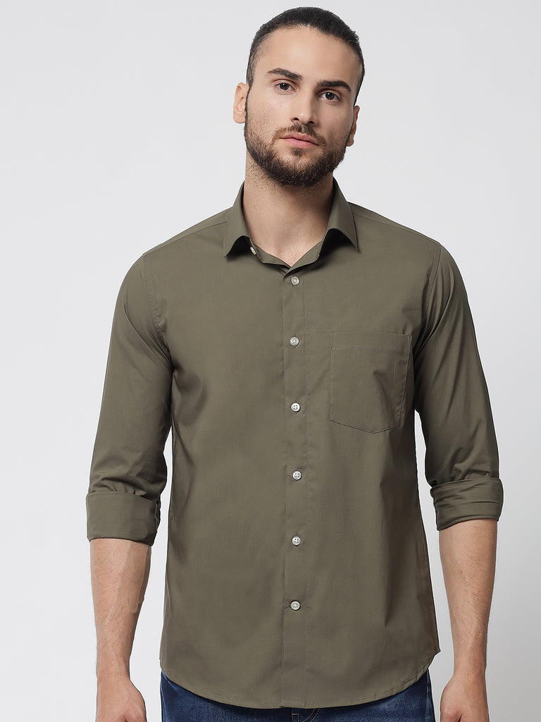 Olive Green Colour Cotton Shirt For Men – Prime Porter