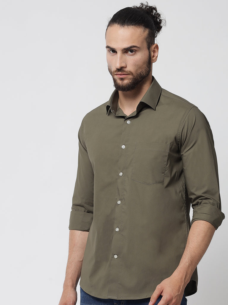 Olive Green Colour Cotton Shirt For Men – Prime Porter