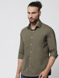 Olive Green Colour Cotton Shirt For Men