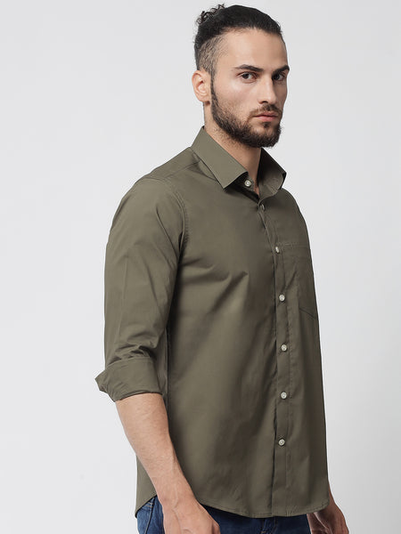 Olive Green Colour Cotton Shirt For Men 4