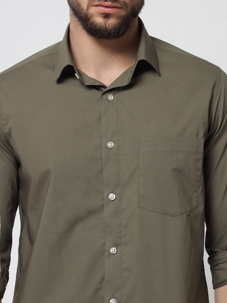 Olive Green Colour Cotton Shirt For Men – Prime Porter