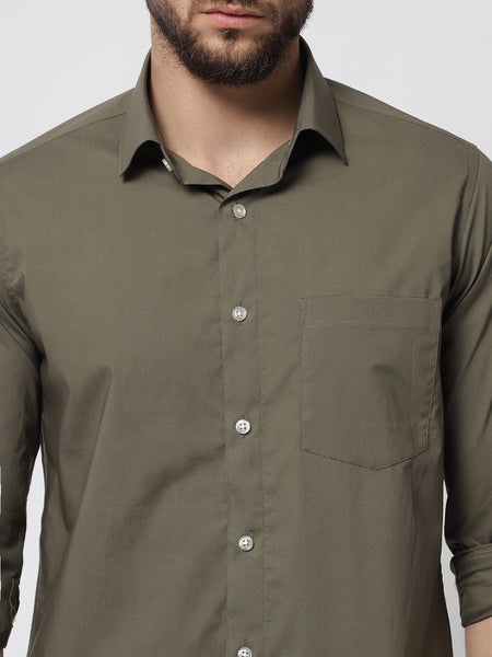 Olive Green Colour Cotton Shirt For Men 5