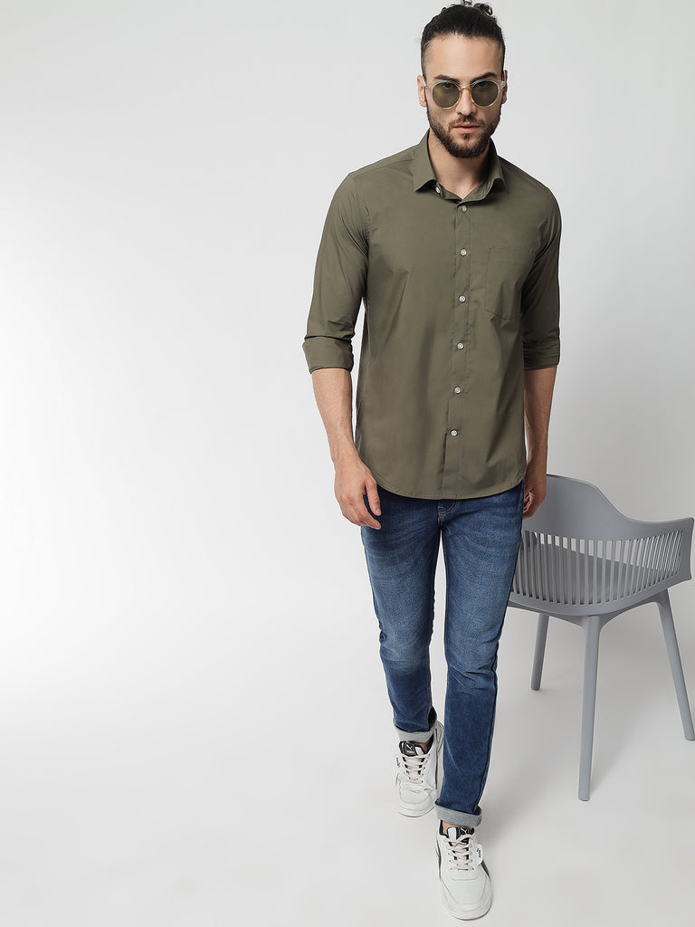 Olive Green Colour Cotton Shirt For Men – Prime Porter