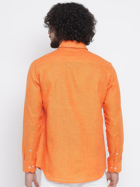 Orange Colour Pure Linen Shirt For Men 4