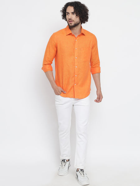 Orange Colour Pure Linen Shirt For Men 1