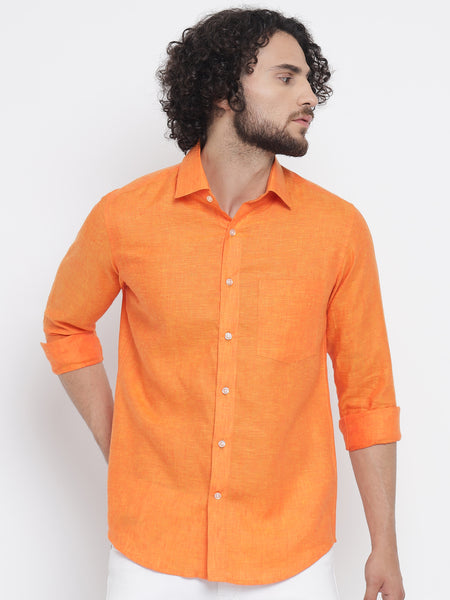 Orange Colour Pure Linen Shirt For Men 2