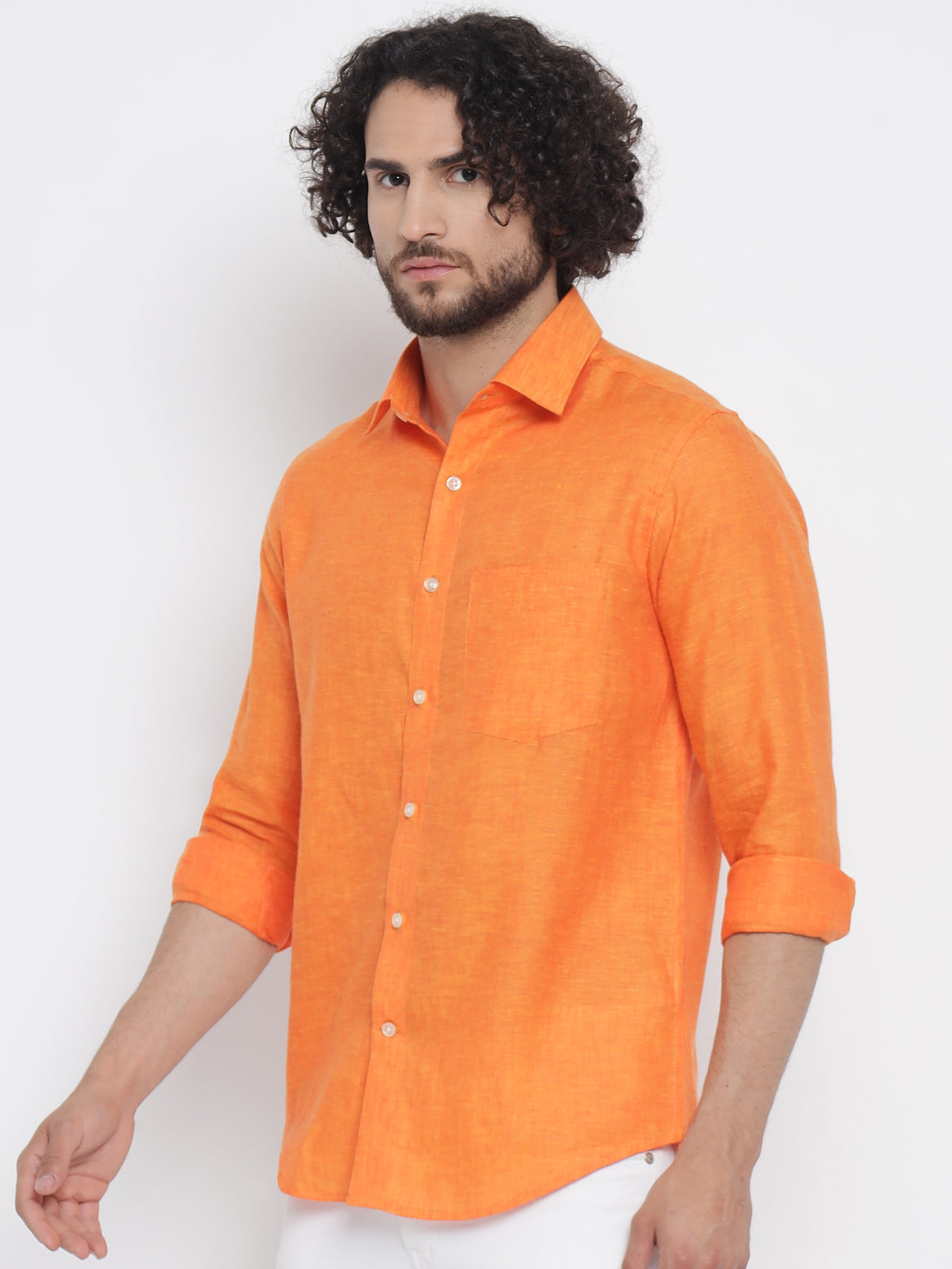 Orange Colour Pure Linen Shirt For Men 
