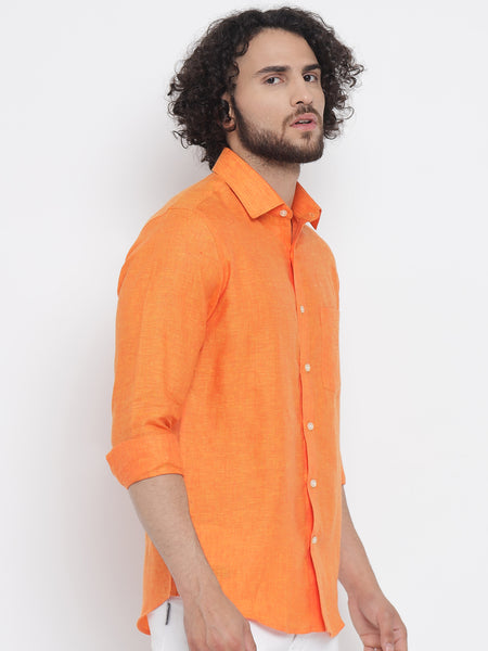 Orange Colour Pure Linen Shirt For Men 3