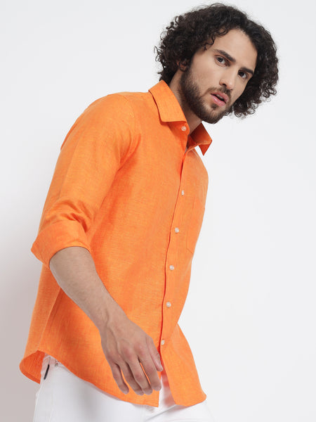 Orange Colour Pure Linen Shirt For Men 5