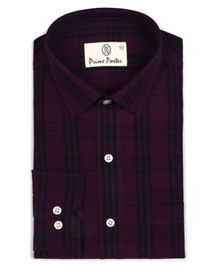 Rasin Dark Purple Coloured Cotton Check Shirt For Men