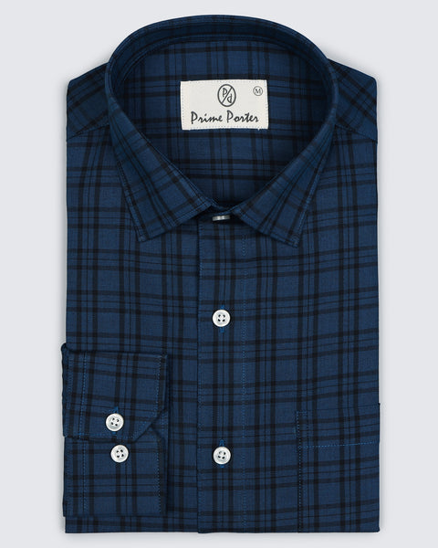 Cobalt Blue Coloured Cotton Check Shirt For Men