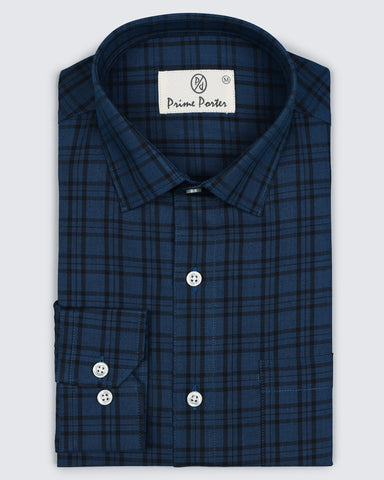 Cobalt Blue Coloured Cotton Check Shirt For Men