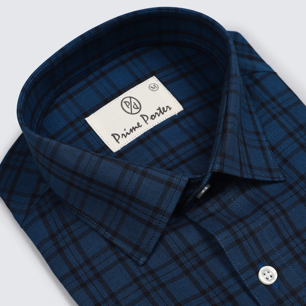 Cobalt Blue Coloured Cotton Check Shirt For Men 1