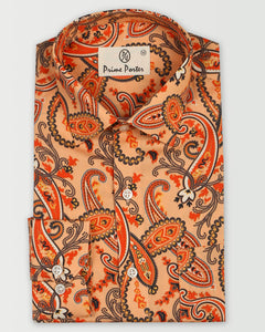 ﻿Persian Pickle Orange Colour Paisley Printed Shirt For Men