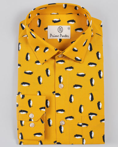 Pingu Yellow Colour Penguin Printed Shirt For Men