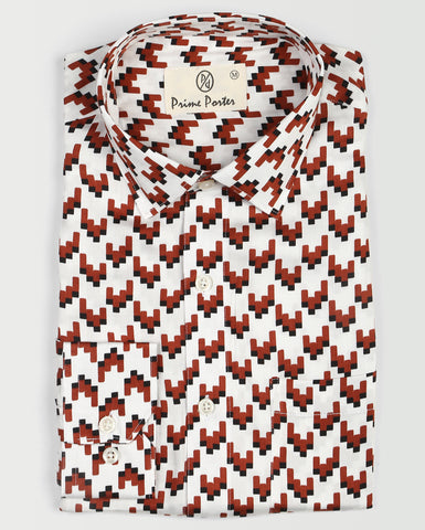 Pixel Orange Colour Abstract Printed Shirt For Men