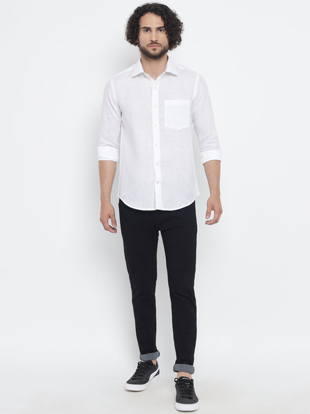 Pure White Colour Linen Shirt For Men 3