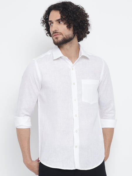 Pure White Colour Linen Shirt For Men 4