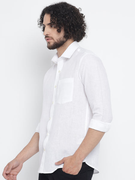 Pure White Colour Linen Shirt For Men 1