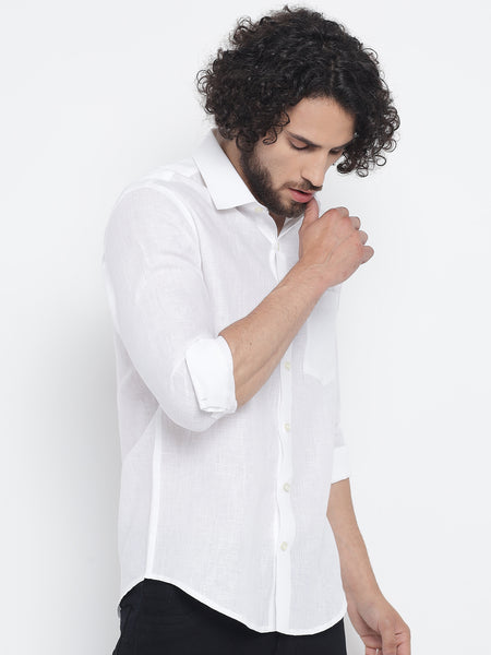Pure White Colour Linen Shirt For Men 5