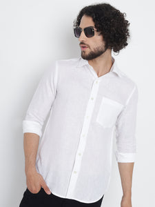 Pure White Colour Linen Shirt For Men