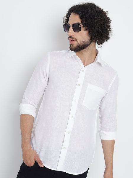 Pure White Colour Linen Shirt For Men
