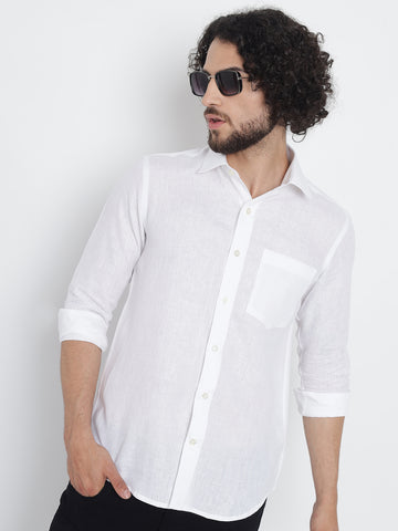 Pure White Colour Linen Shirt For Men