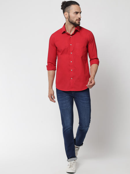 Red Colour Cotton Shirt For Men 4