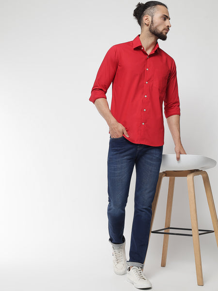 Red Colour Cotton Shirt For Men 5