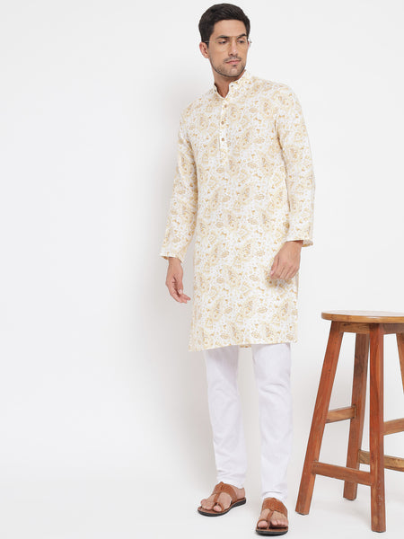 Riwaayat Pure Linen Printed Kurta For Men