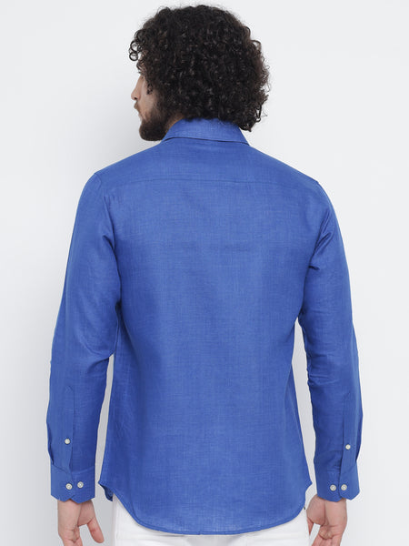 Royal Blue Colour Pure Linen Shirt For Men 4