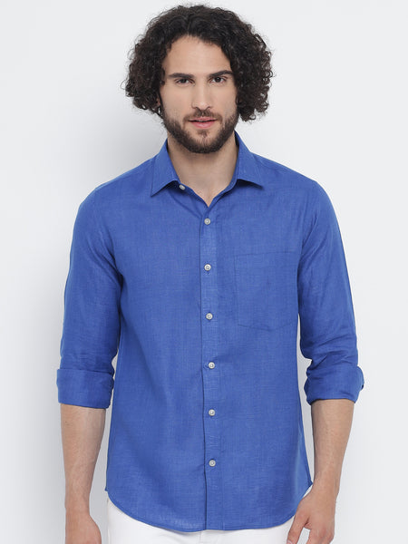 Royal Blue Colour Pure Linen Shirt For Men 1