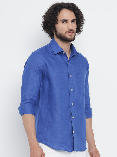 Royal Blue Colour Pure Linen Shirt For Men 5