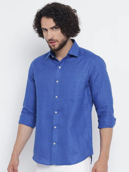 Royal Blue Colour Pure Linen Shirt For Men 2