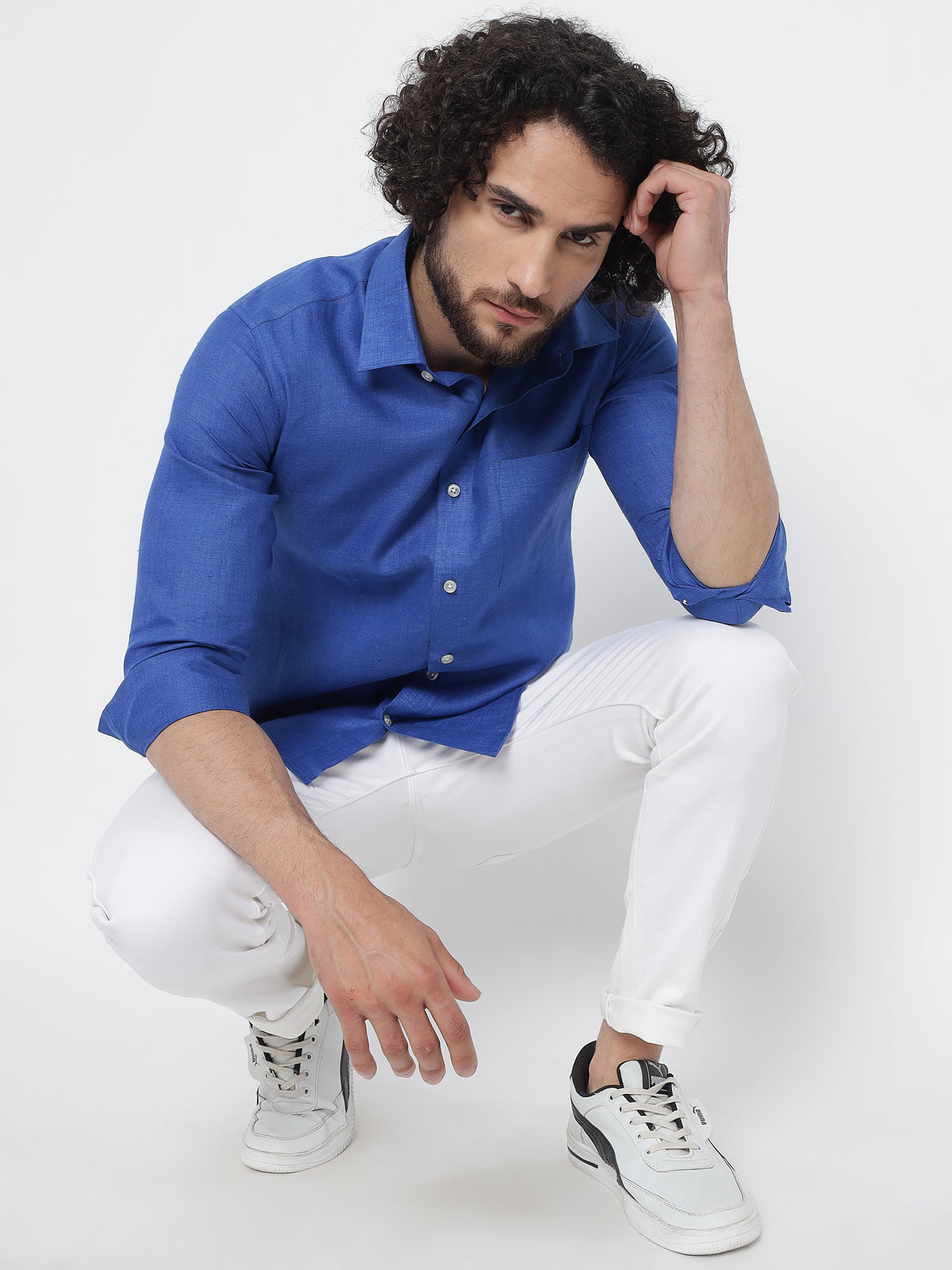 Royal Blue Colour Pure Linen Shirt For Men 