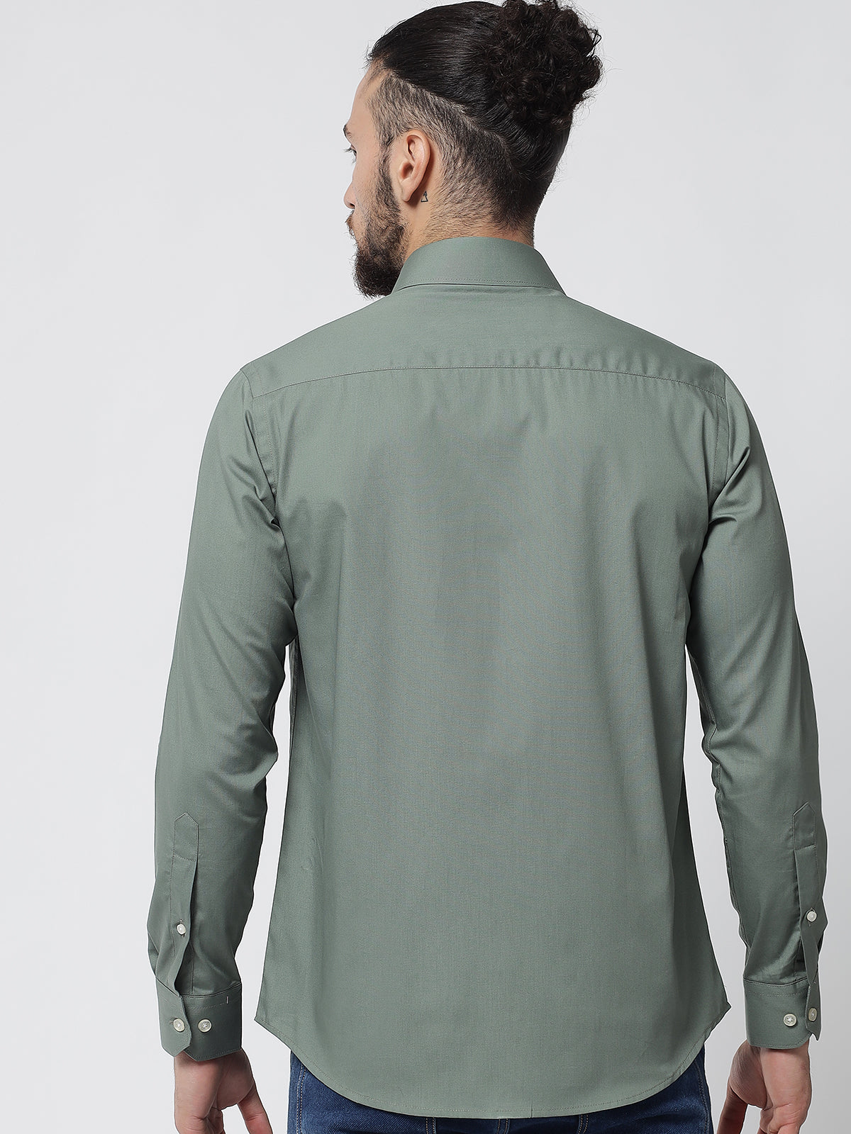 Sage Green Colour Cotton Shirt For Men M|40