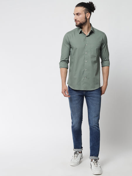 Sage Green Colour Cotton Shirt For Men 3