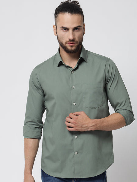 Sage Green Colour Cotton Shirt For Men 4