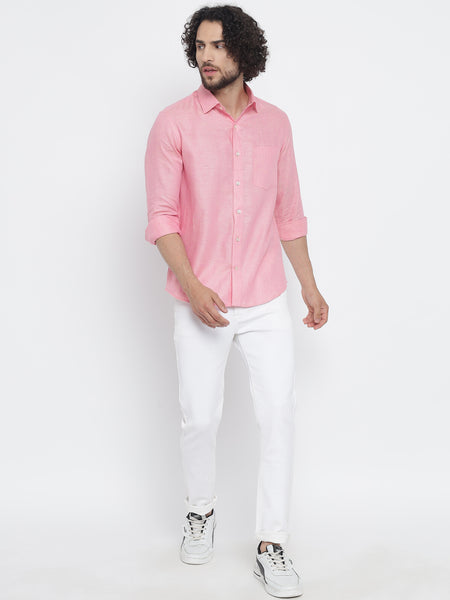Salmon Pink Colour Pure Linen Shirt For Men 1