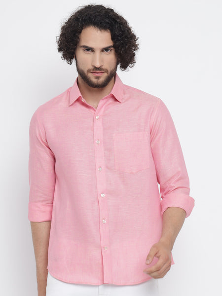 Salmon Pink Colour Pure Linen Shirt For Men