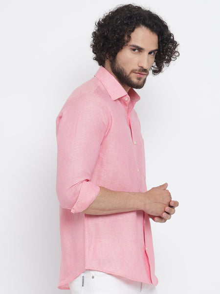 Salmon Pink Colour Pure Linen Shirt For Men 3