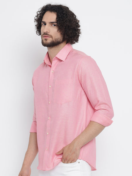 Salmon Pink Colour Pure Linen Shirt For Men 5