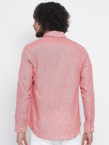 Salmon Red Colour Pure Linen Shirt For Men 2