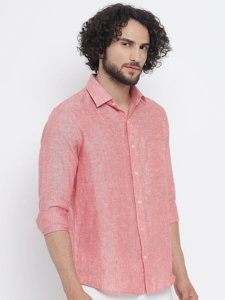 Salmon Red Colour Pure Linen Shirt For Men 1