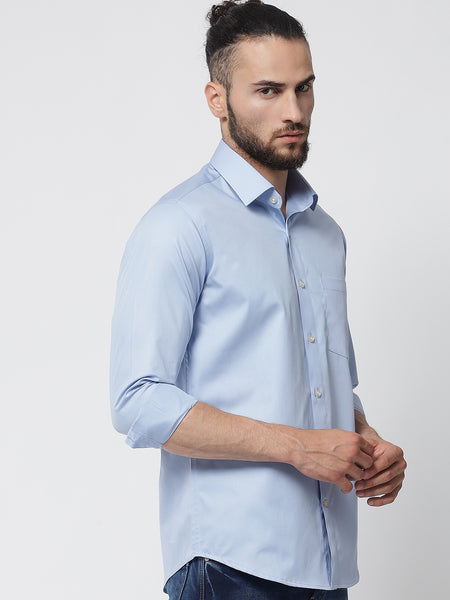 Sky Blue Colour Cotton Shirt For Men 1