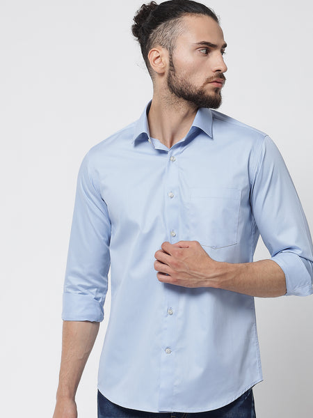 Sky Blue Colour Cotton Shirt For Men 2