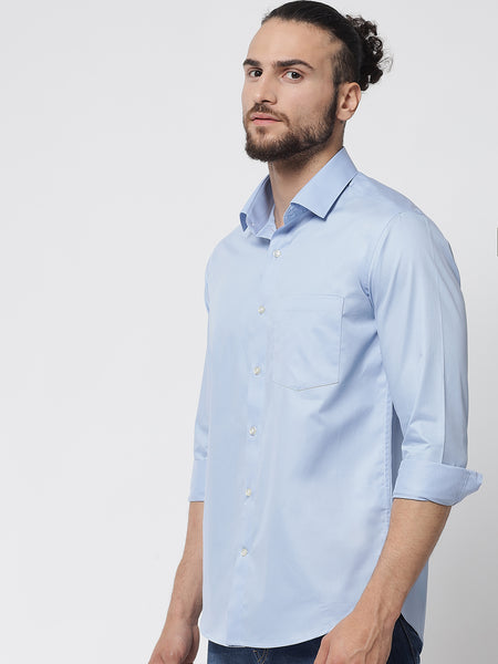 Sky Blue Colour Cotton Shirt For Men