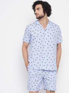 Ash Flower Printed Blue Coloured Co-Ords Set